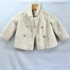 Janie and Jack Faux Fur White Coat 2T